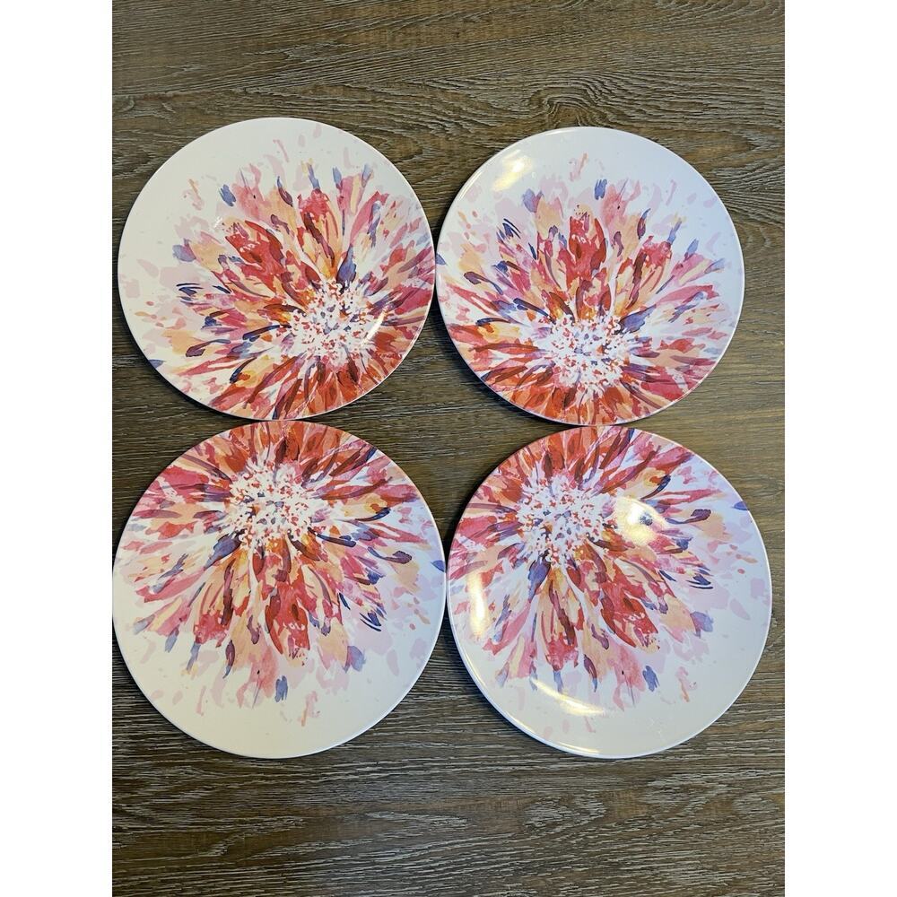 Re Melamine Plates Set of 4‎ White Red Flowers Floral